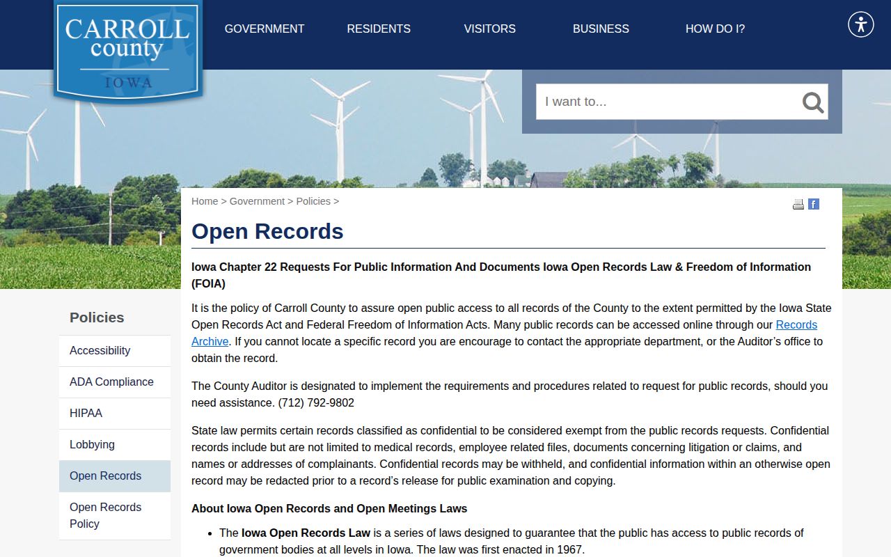 Carroll County official open records information page