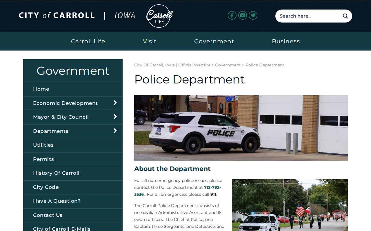 Official Carroll Police Department contact and service webpage