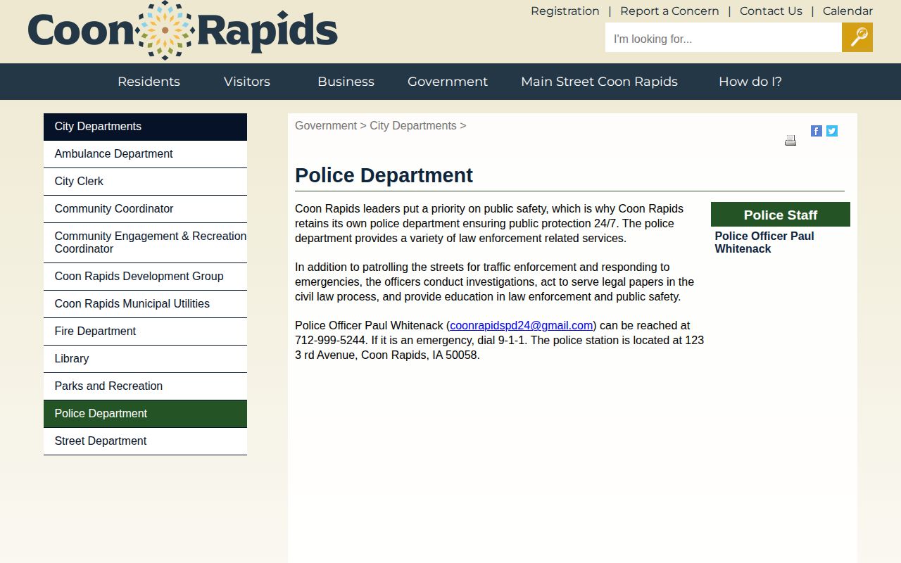 Official Coon Rapids Police Department contact and service page