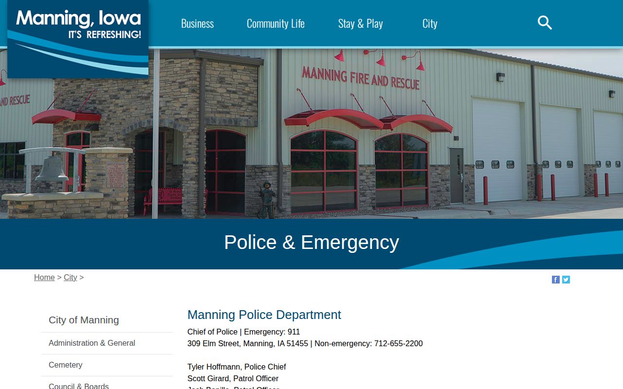 Official Manning Police Department contact webpage
