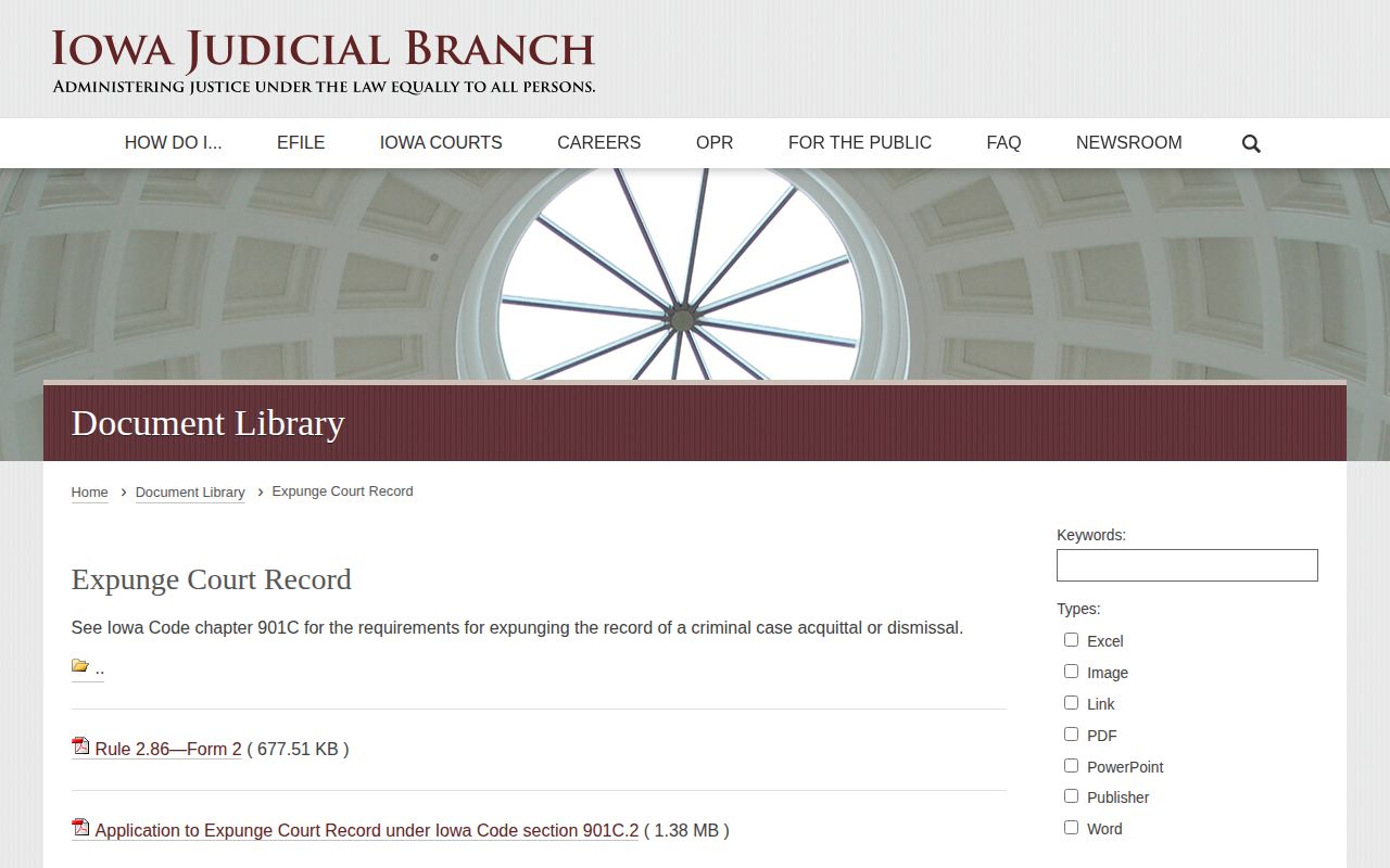 Official Iowa Judicial Branch expungement forms page