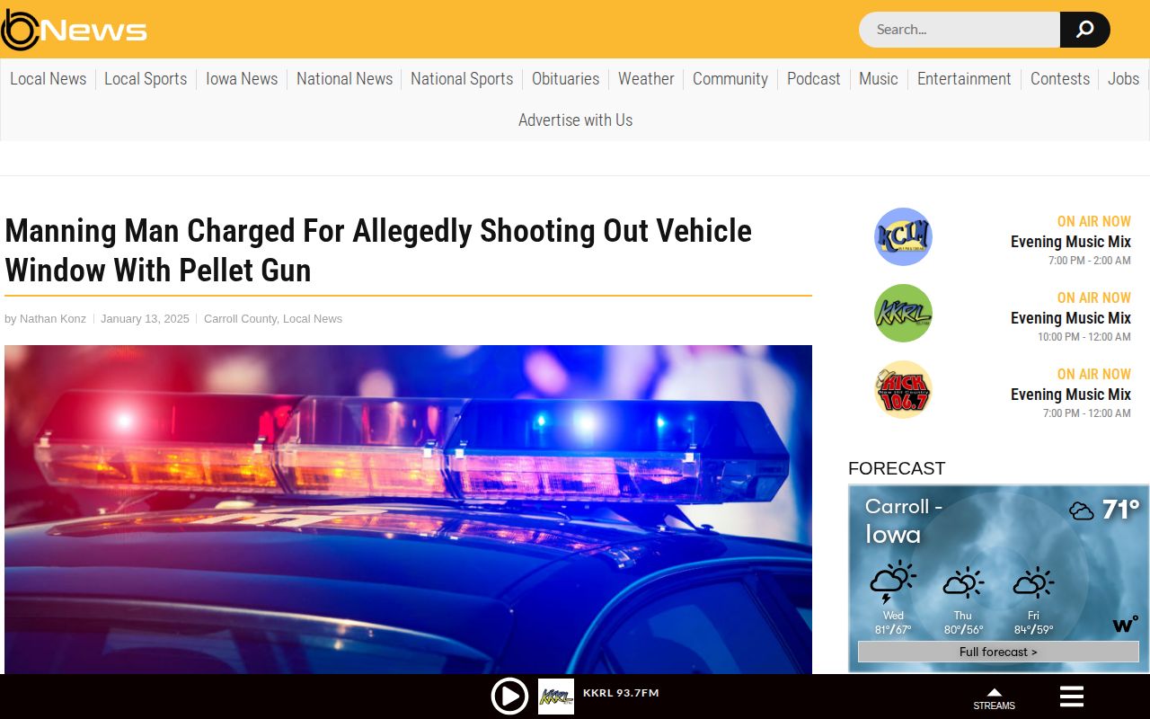 KCIM secondary news story about a Manning arrest allegation